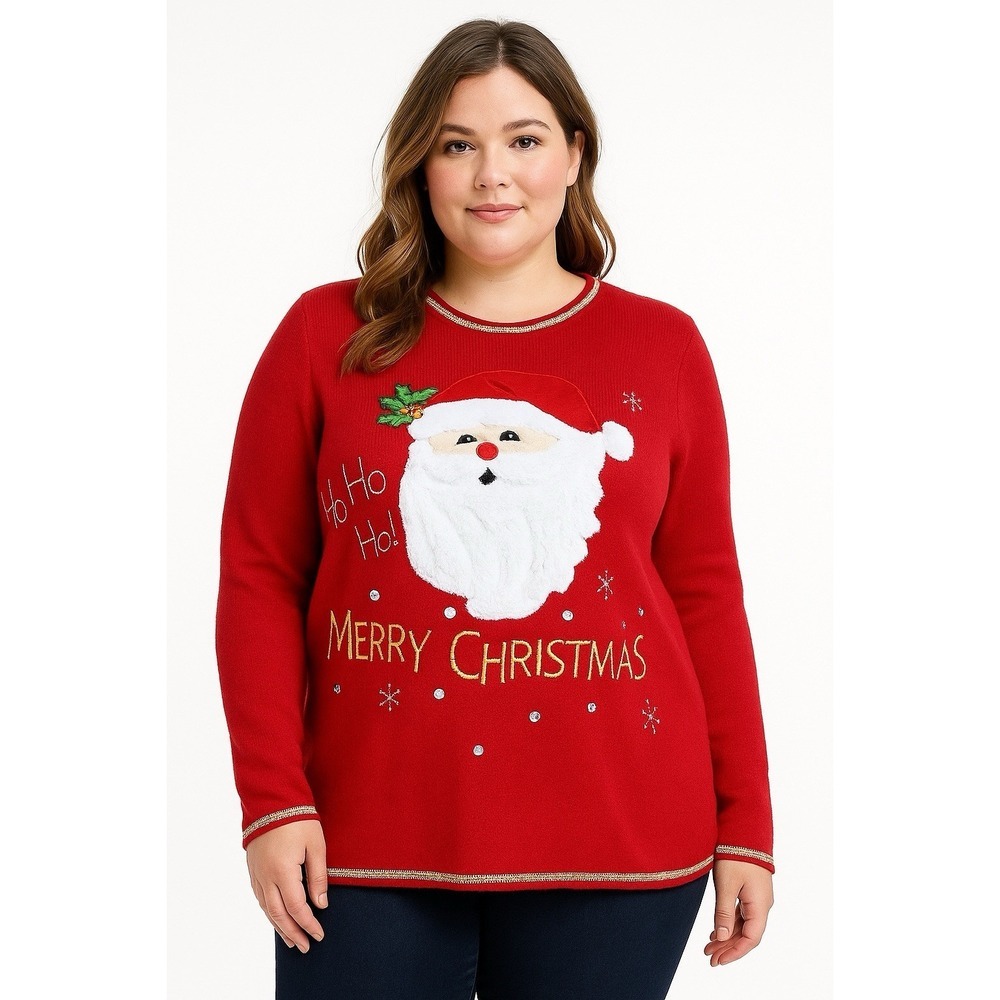 White‎ Stag Pullover Ugly /cute Christmas Sweater  Santa Ho Ho Women's XL 16/18
